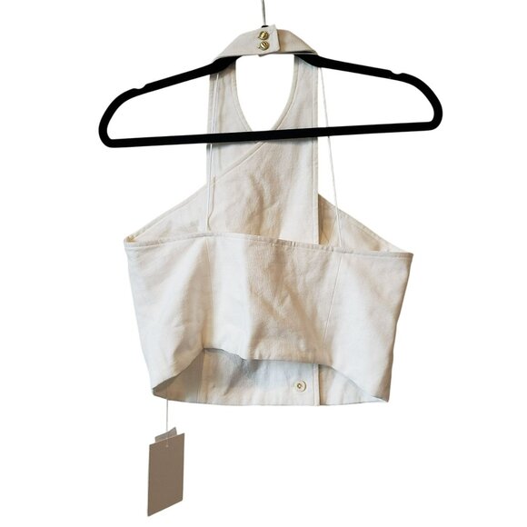 Rosetta Getty White Cotton Linen Button Criss Cross Halter Top Gold Buttons Chic - Picture 9 of 13